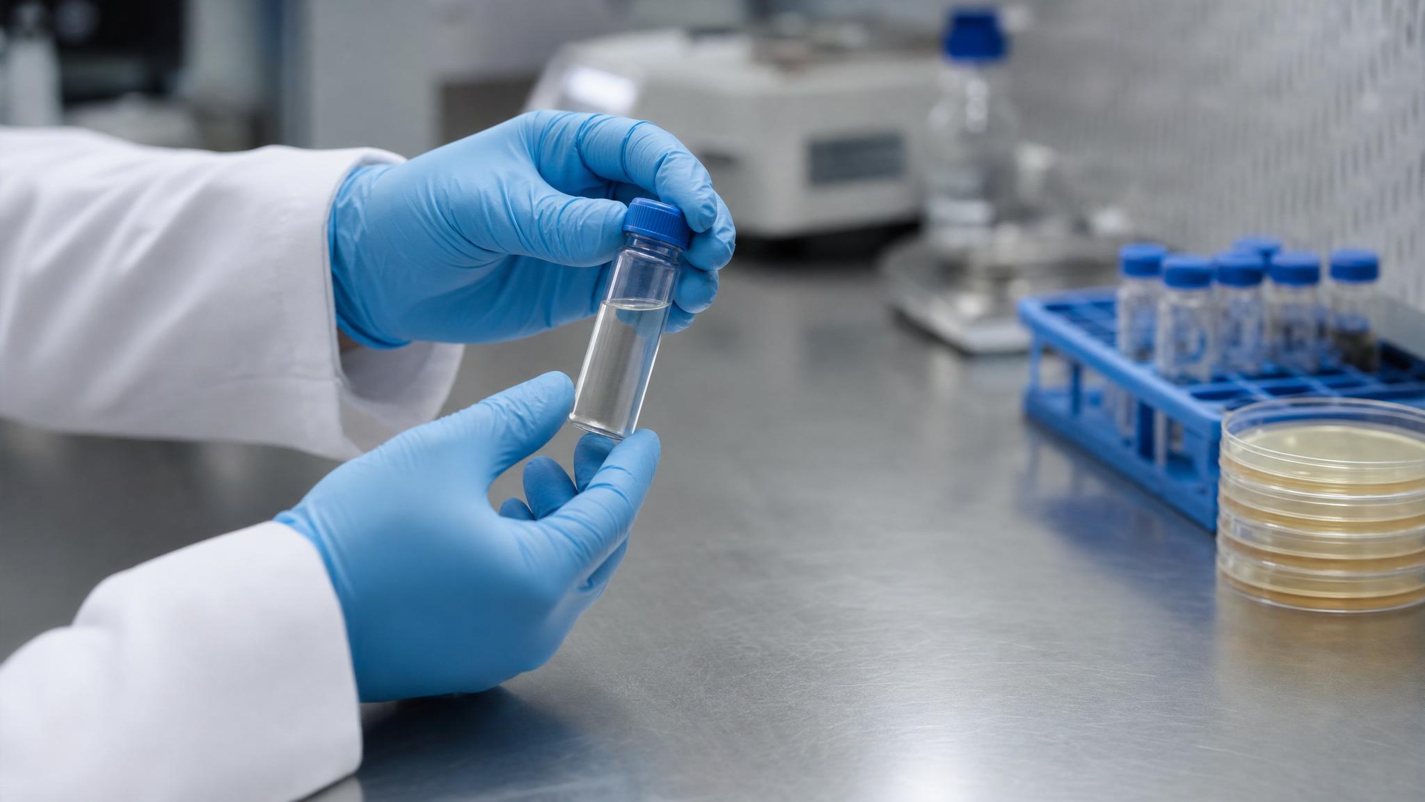 Lab worker holding sample vial in a San Diego biotech lab